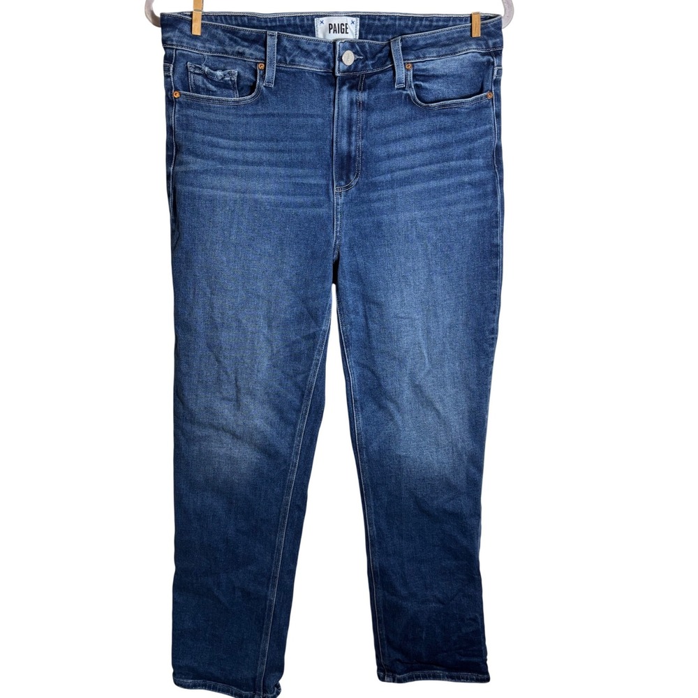PAIGE Cindy Crop High Rise Striaght Leg Jeans Blue Denim Size 31 - Picture 2 of 5